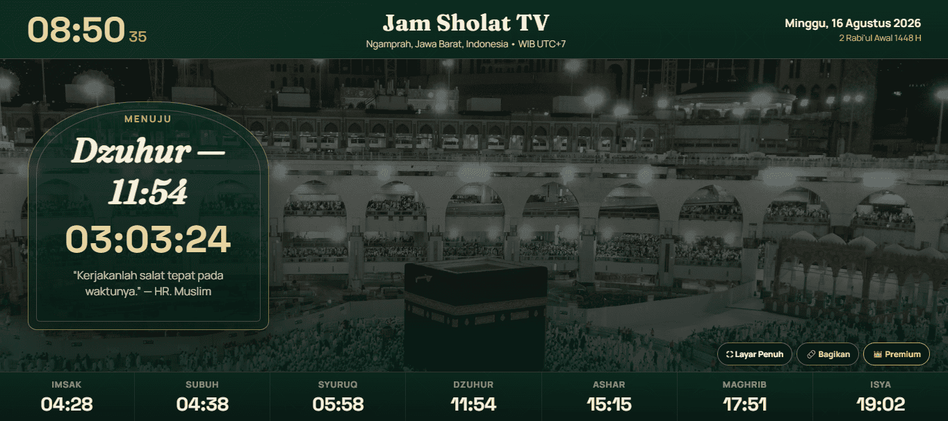 Contoh tampilan Waktuna di layar TV
